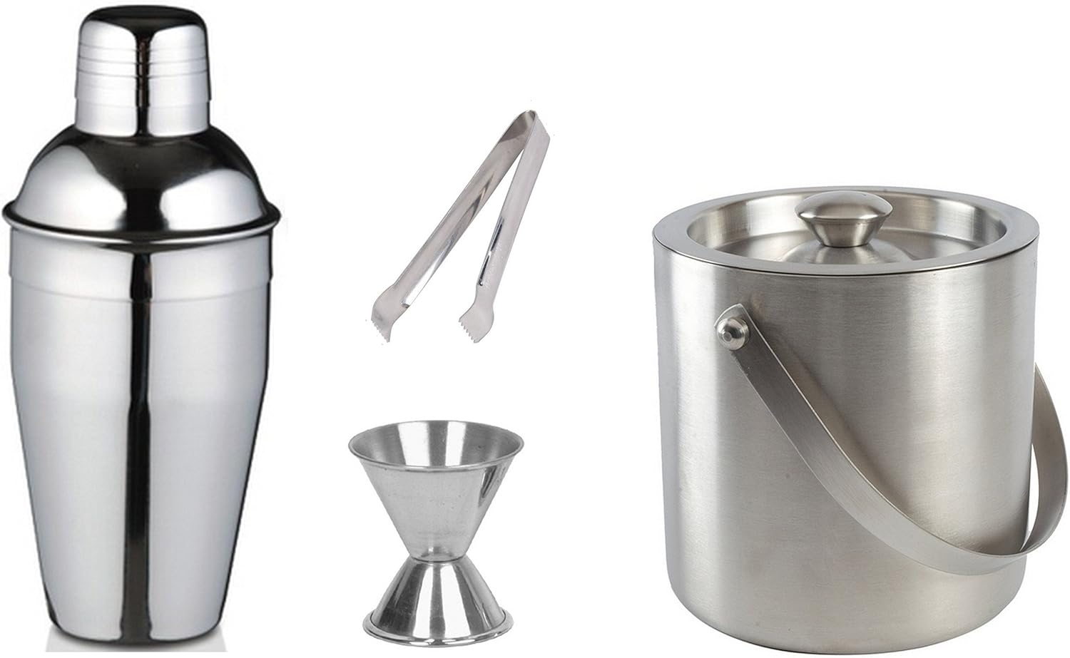 iKonbi 4 Piece Bar Set Large - Cocktail Shaker 750 ml, Ice Tong, Ice Bucket 1500 ml and