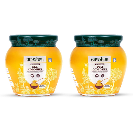 Anveshan A2 Vedic Bilona Cow Ghee: 500ml, Glass Jar, Pack of