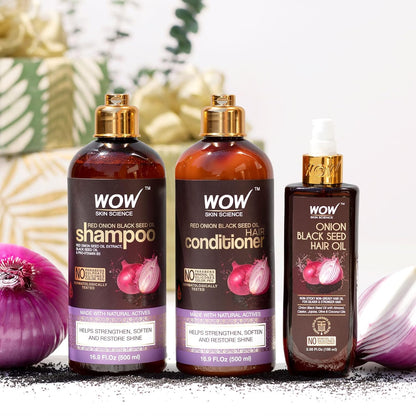 WOW Onion Black Seed Oil Shampoo & Conditioner Set: 500 ml each + 100 ml Hair Oil