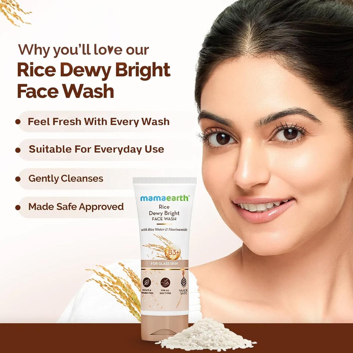 Mamaearth Rice Face Wash: Rice Water & Niacinamide, 100 ml