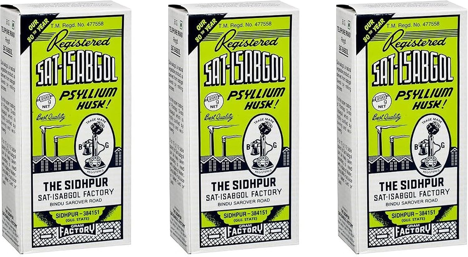 Telephone Brand Sat-Isabgol – Psyllium Husk: 200g, Pack of