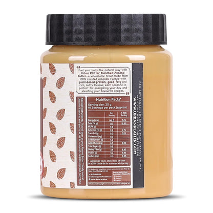 Urban Platter Almond Butter (Without Skin), 250g (Nutty Flavour | Single Ingredient | Keto-Friendly | Blanched Paste)