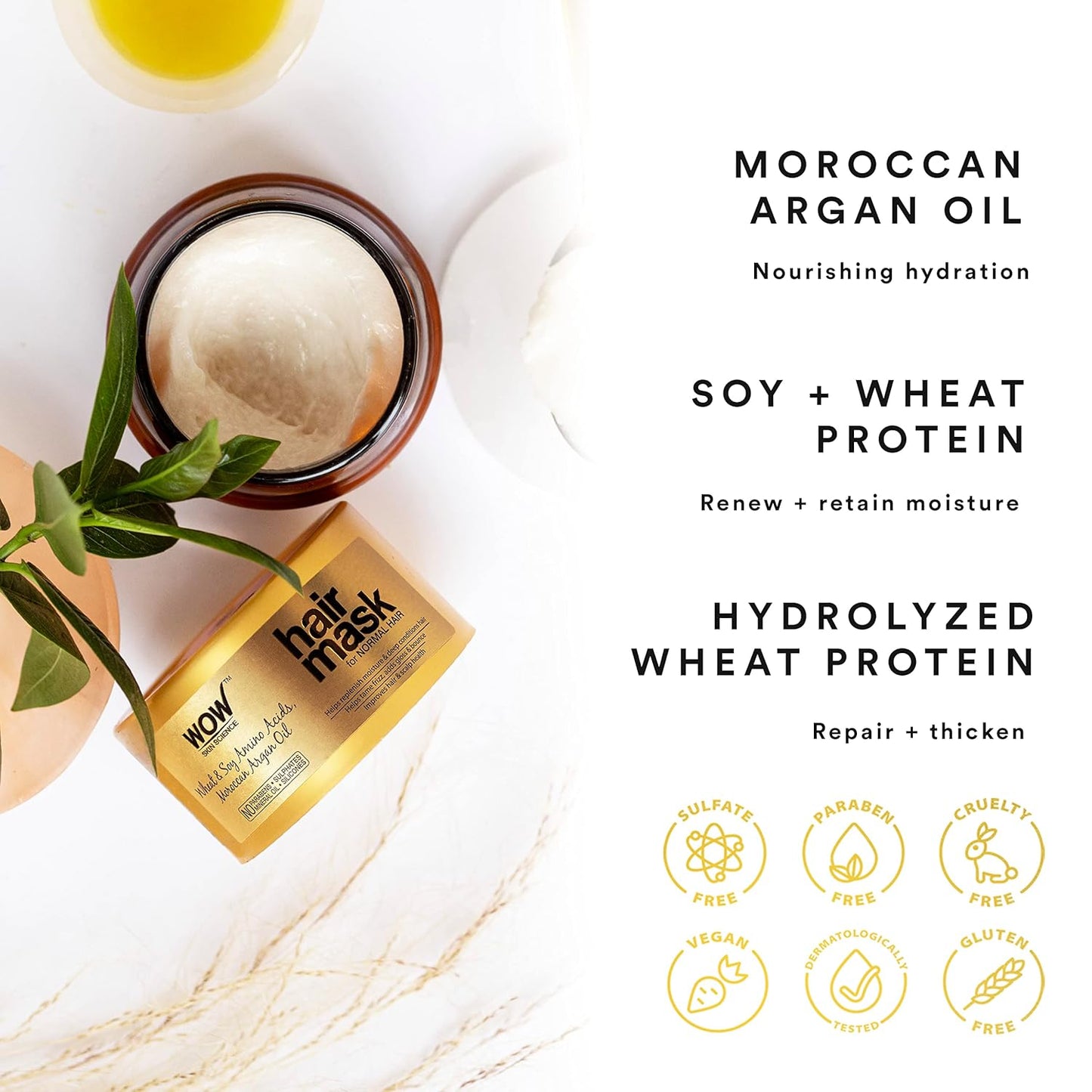 WOW Moroccan Argan Oil Hair Mask: Soy Amino Acids, 200 ml
