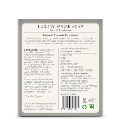 Forest Essentials Luxury Sugar Soap Rose Cardamom 125g