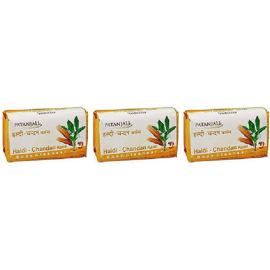 Pack Of 3 - Patanjali Haldi Chandan Kanti Body Cleanser Soap Bar - 140 Gm (4.93 Oz)