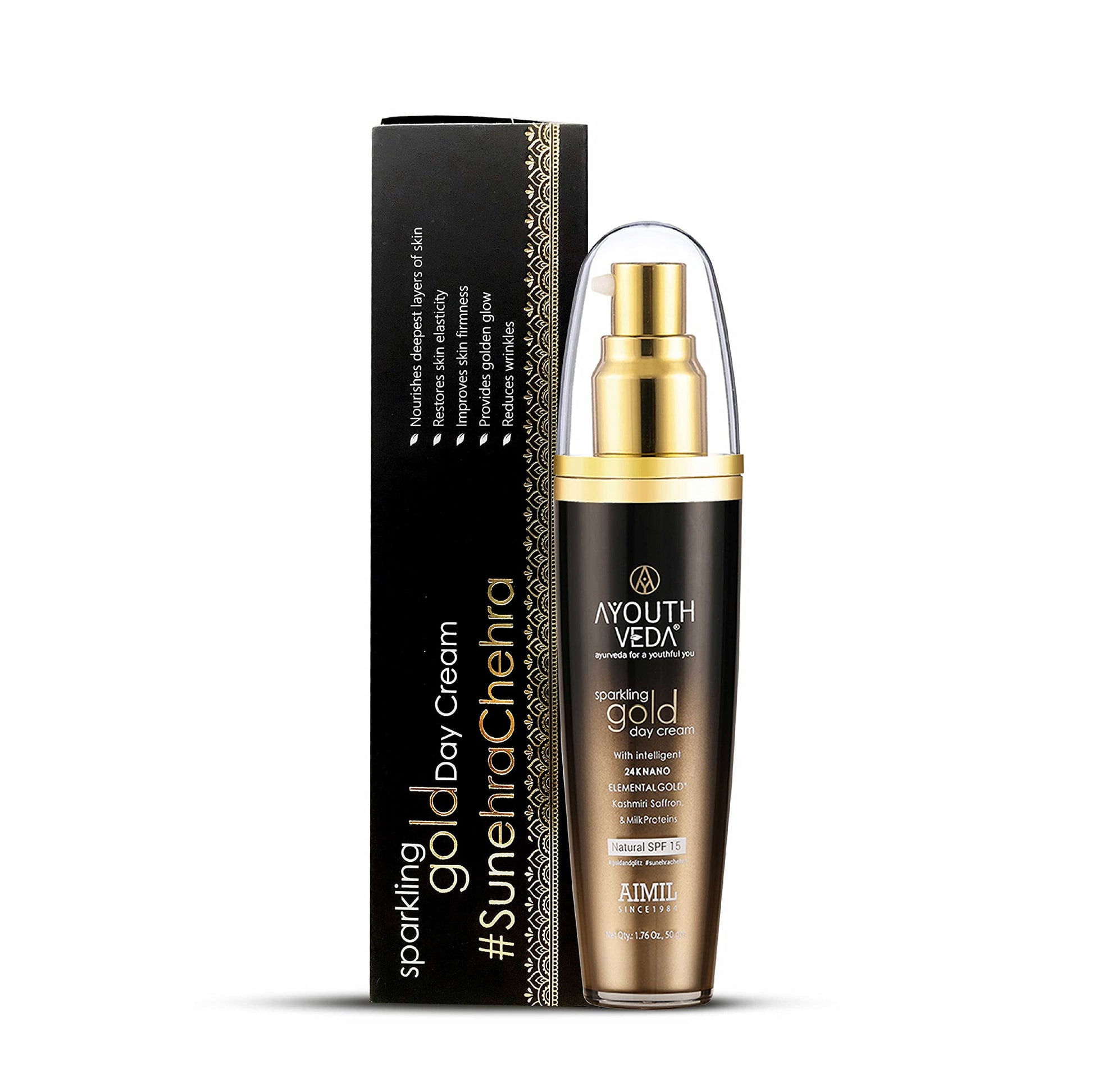 Ayouthveda Sparkling 24K Nano Elemental Gold Day Cream With Natural SPF 15|Provides Golden