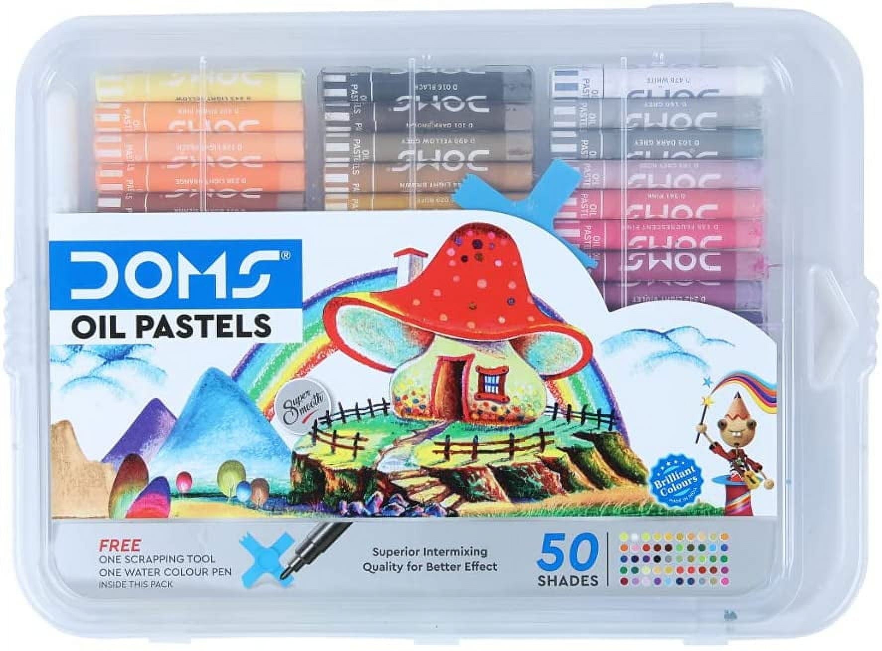 DOMS Oil Pastels, 50 Count,Scrapper and Water Color Pen Included