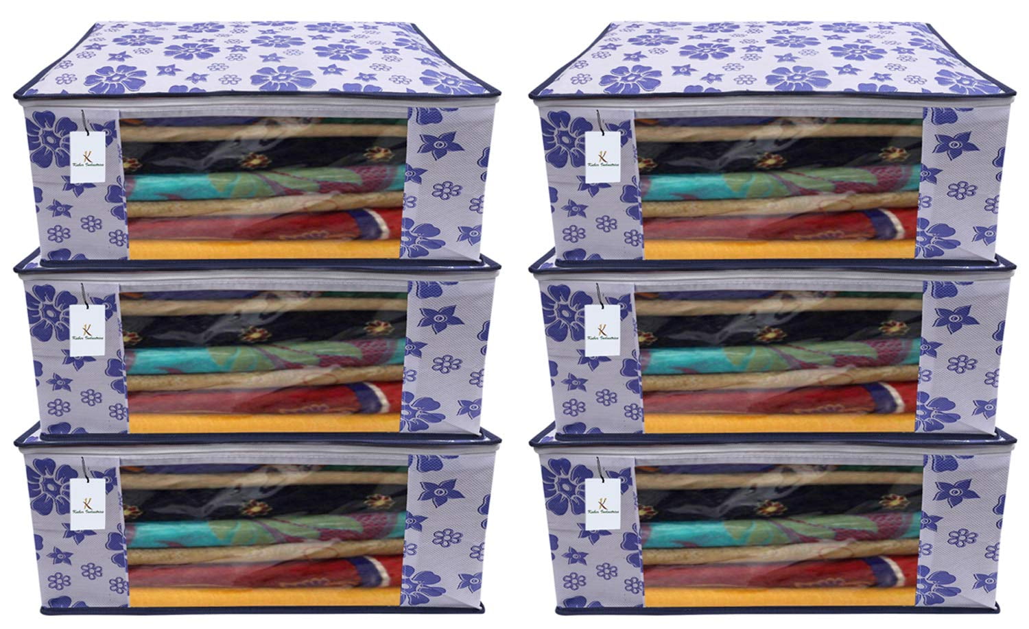 Kuber Industries 6 Piece Non Woven Saree Cover Set, Royal Blue, Large Size