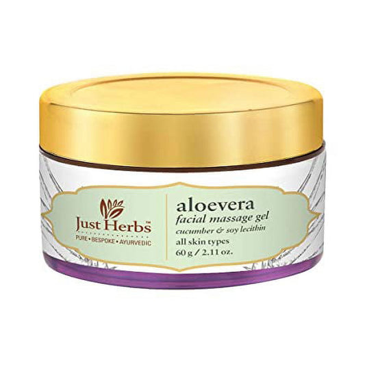 Just Herbs Organic Aloe Vera Facial Massage Gel with Cucumber, Soya Lecithin - 60gm