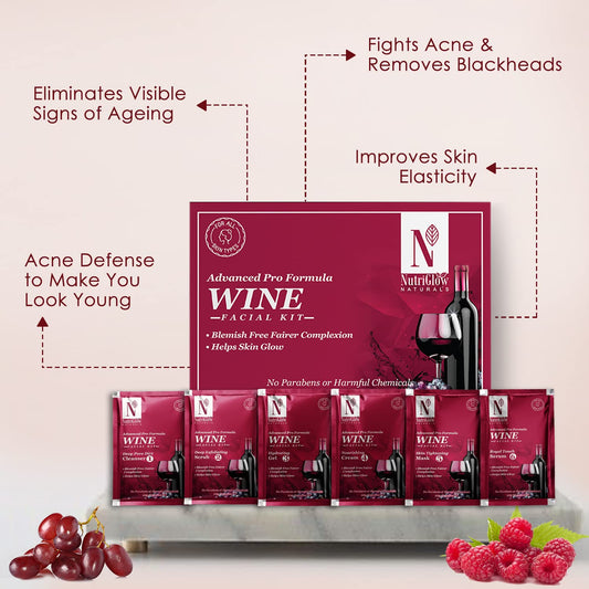 NUTRIGLOW NATURAL'S Advanced Pro Formula Wine Facial Kit For Glowing Skin, Blemish Free Fairer Complexion For All Skin Type, 2.11 Oz