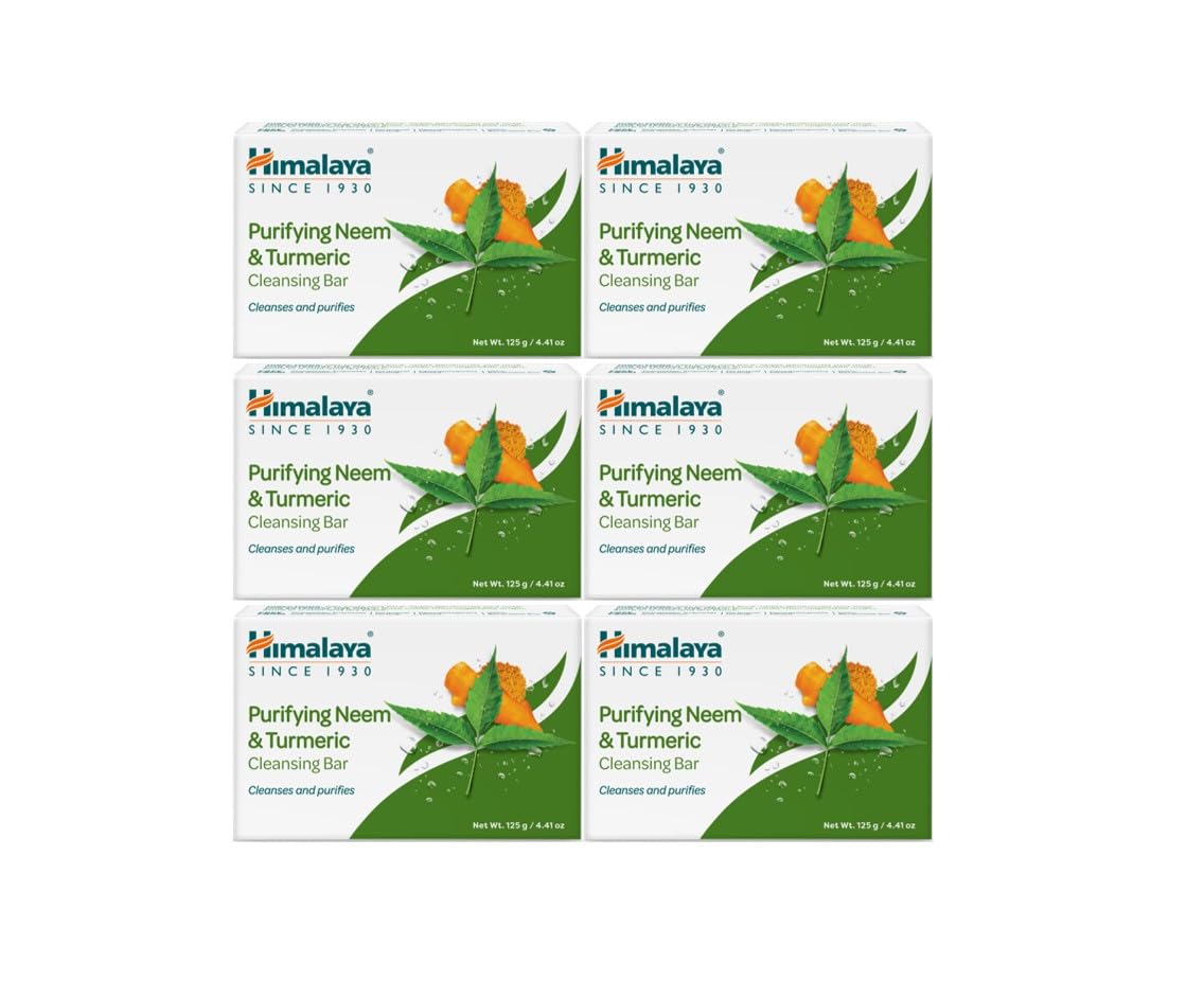 Himalaya Purifying Neem & Turmeric Cleansing Bar for Clean and Healthy Looking Skin, 4.41 Oz/125 gm (6 Pack)