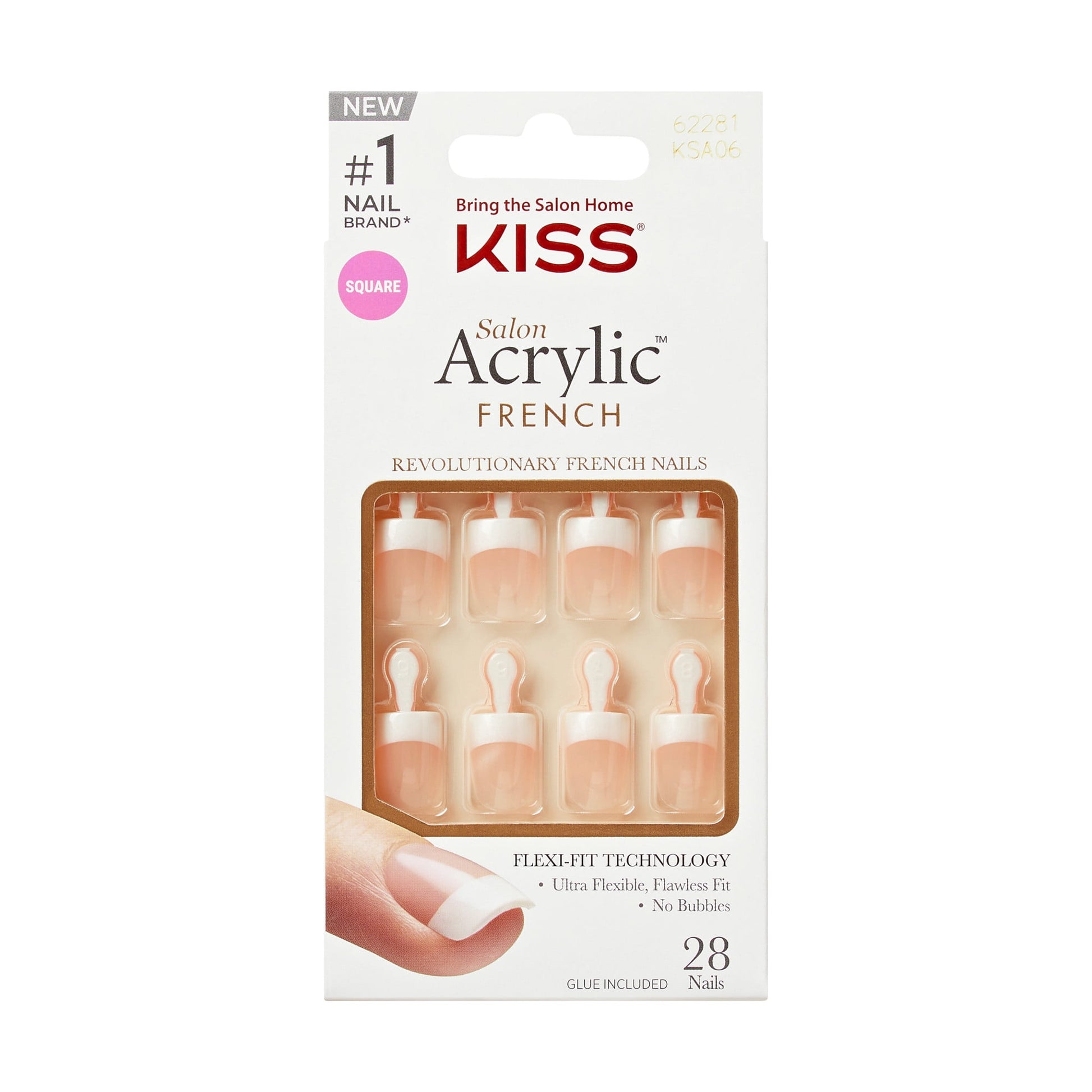 KISS Salon Acrylic French Press on Nails, Pet Peeve, White, Real Short Square, 28 Count