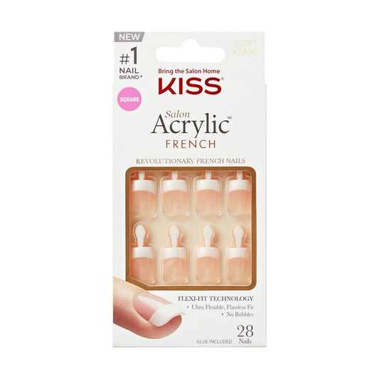 KISS Salon Acrylic French Press on Nails, Pet Peeve, White, Real Short Square, 28 Count