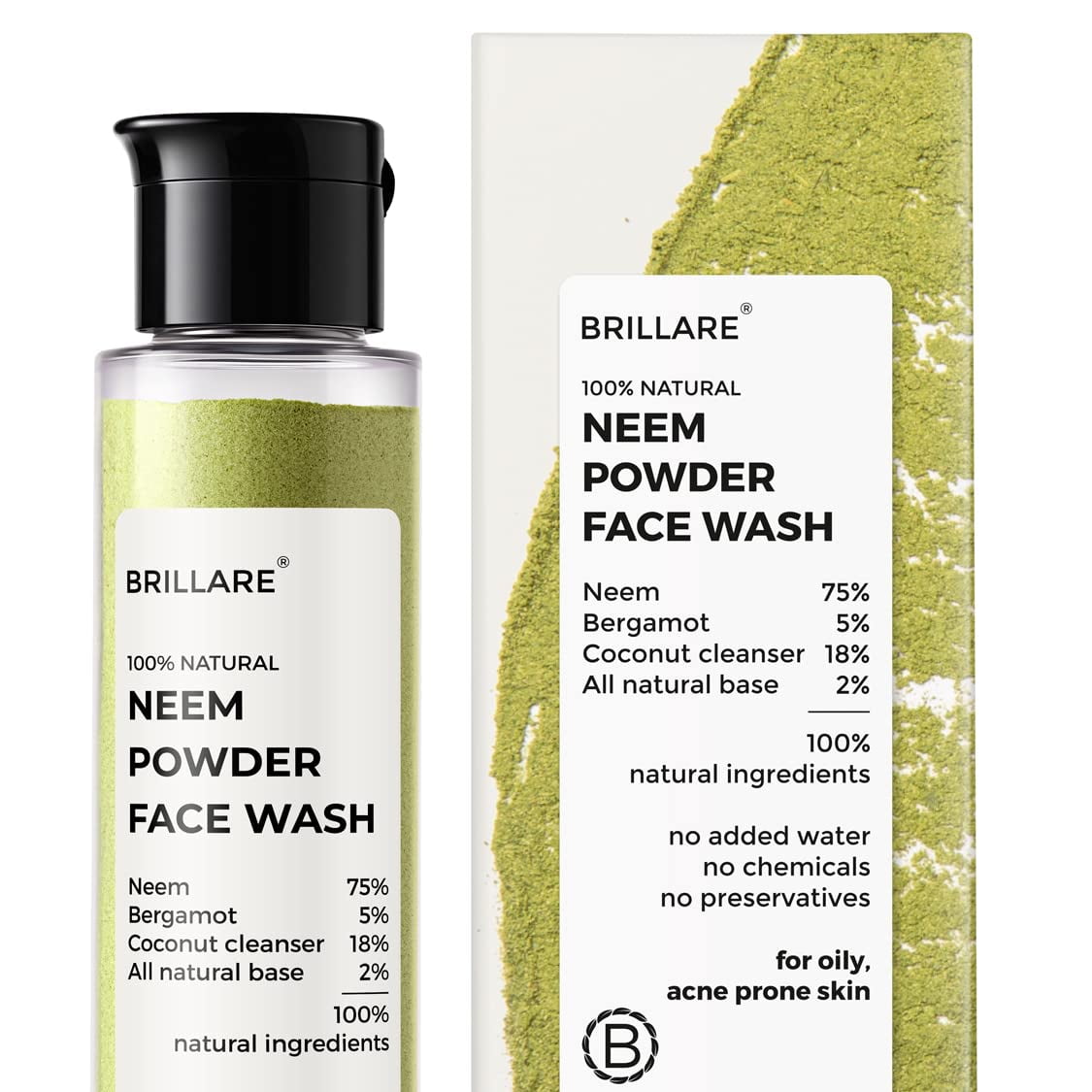Brillare Neem FaceWash For Acne & Pimples, Rich With Bergamot For Clear Skin, 100% Natural