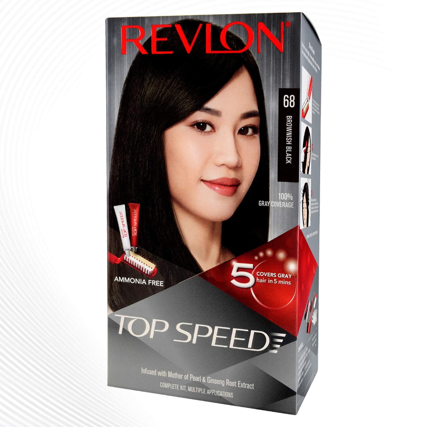 Revlon Top Speed Hair color Women, Brownish Black 68 |No ammonia | With Ginseng root extra
