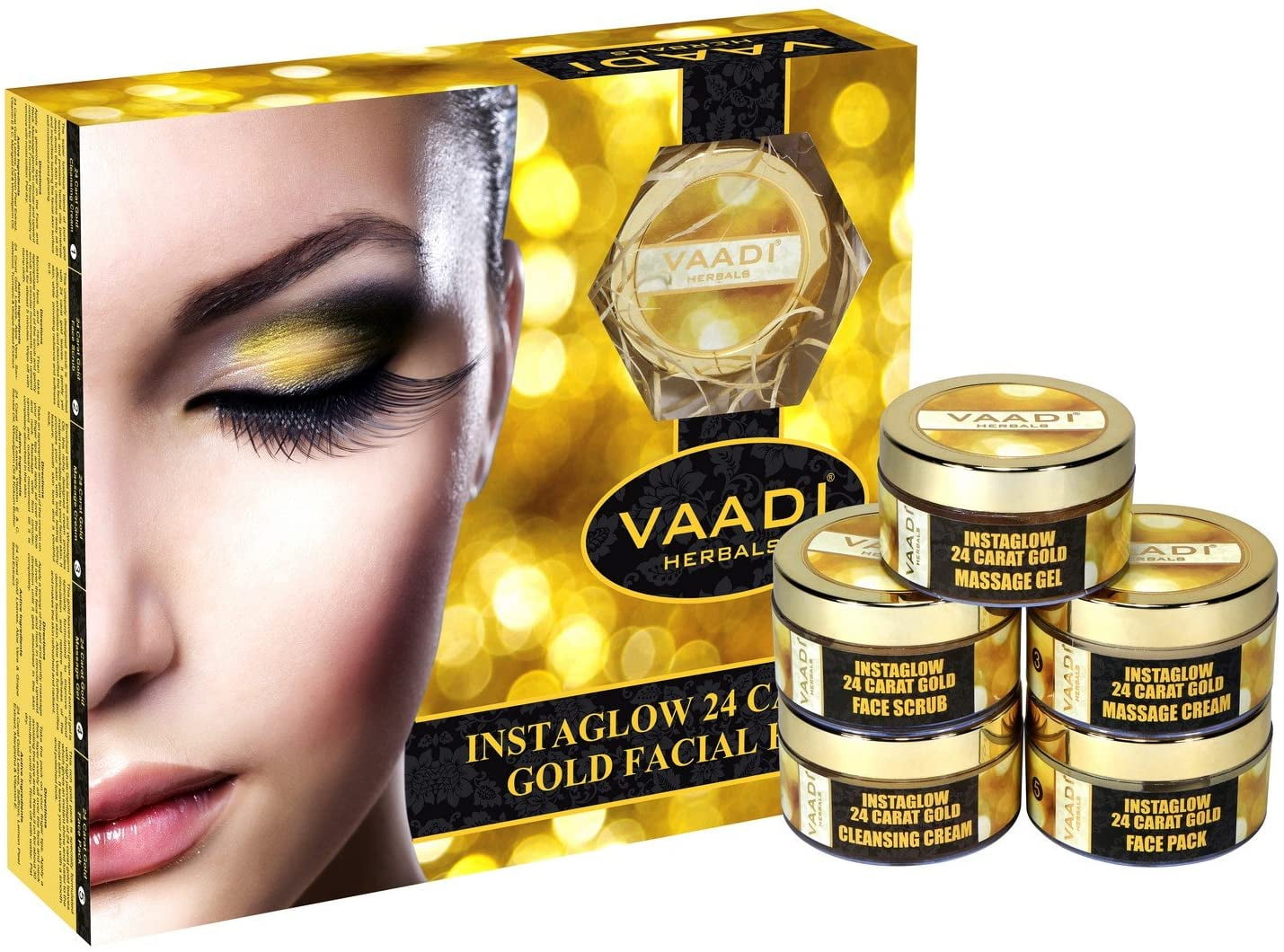 Vaadi Herbals Gold Facial Kit (24 Carat Gold Leaves, Marigold, Wheatgerm Oil, Lemon Peel E