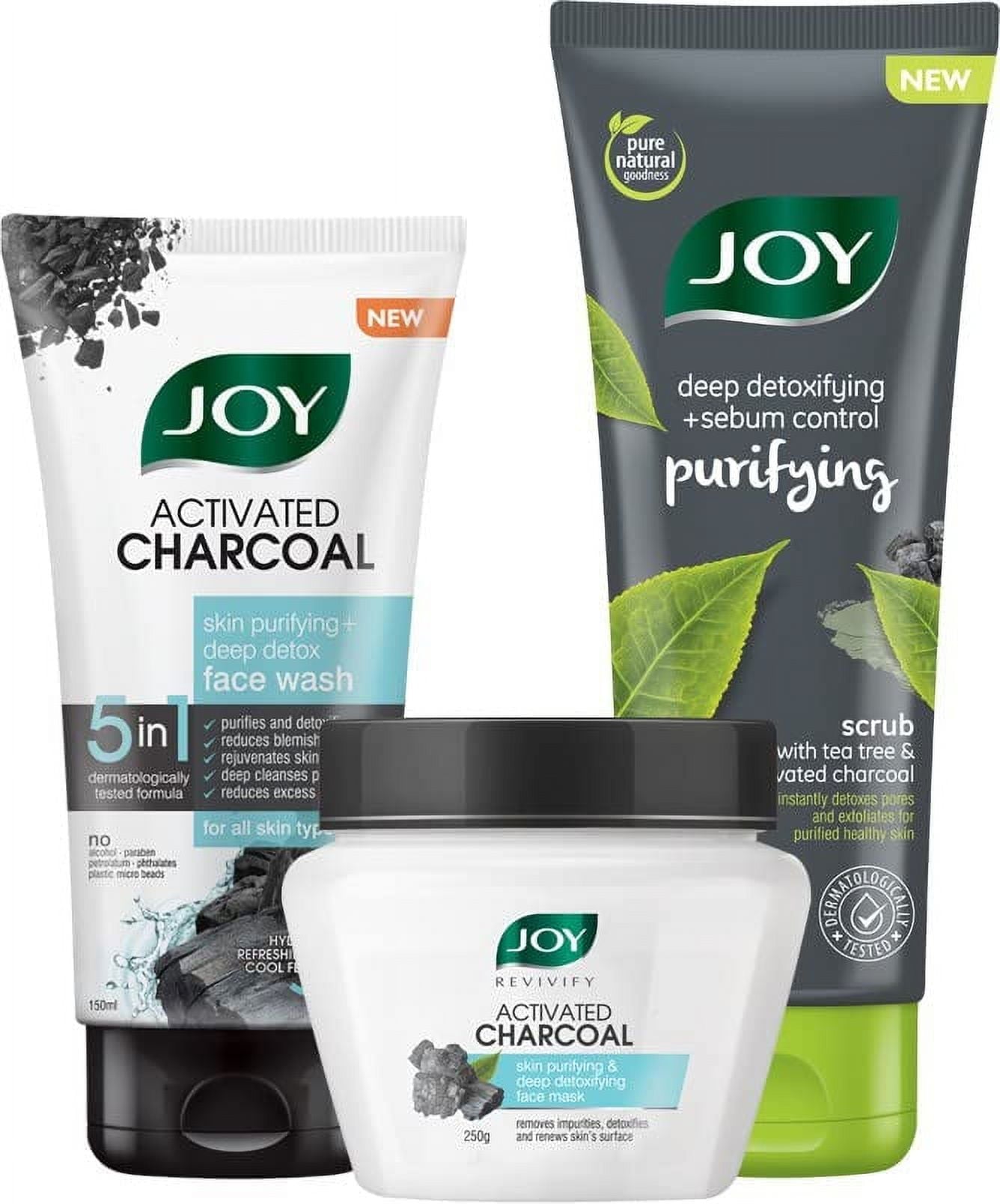Joy Activated Charcoal FaceWash 150Ml | Revivify Activated Charcoal FaceMask 250G | Charco
