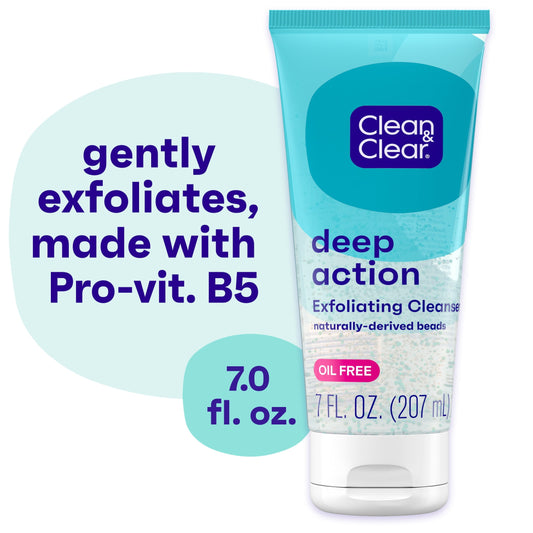 Clean Clear Oil-Free Deep Action Exfoliating Acne Face Scrub, Facial Cleanser and Wash, 7
