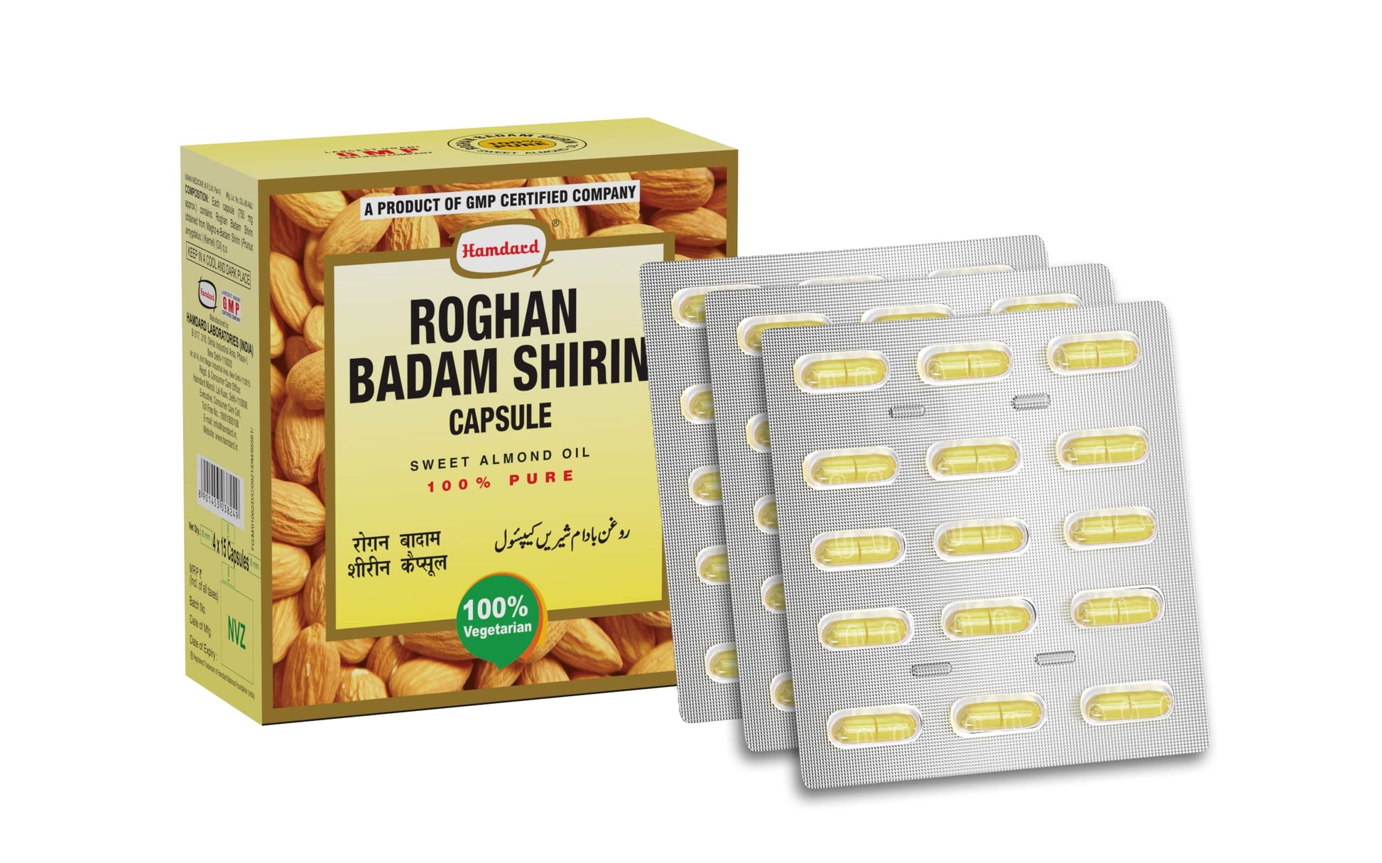 Hamdard Roghan Badam Shirin Capsules with Complete Nutrition of Almond Oil Extract for Hea