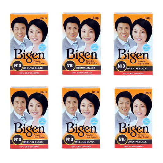 Bigen Powder Hair Color, Oriental Black N10 - Pack Of 6 (Combo Set)