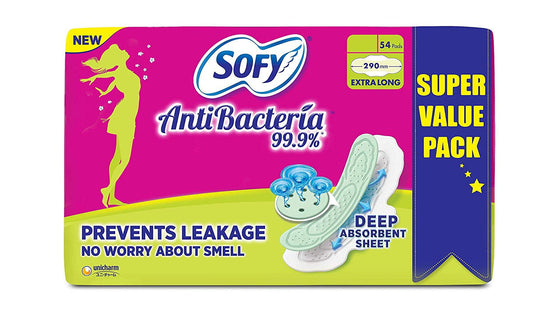 Sofy Anti Bacteria Extra Long Sanitary Pads (Pack Of 54 Pads)