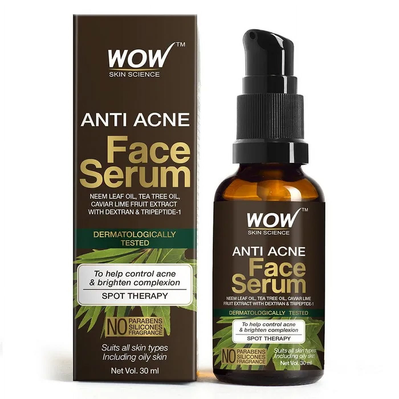 Wow Skin Science Anti Acne FaceSerum - Natural Neem Leaf Oil, Tea Tree Oil, Caviar Lime Fr