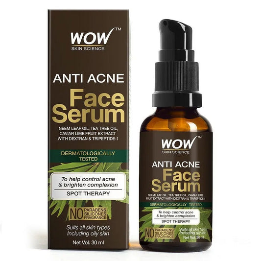 Wow Skin Science Anti Acne FaceSerum - Natural Neem Leaf Oil, Tea Tree Oil, Caviar Lime Fr