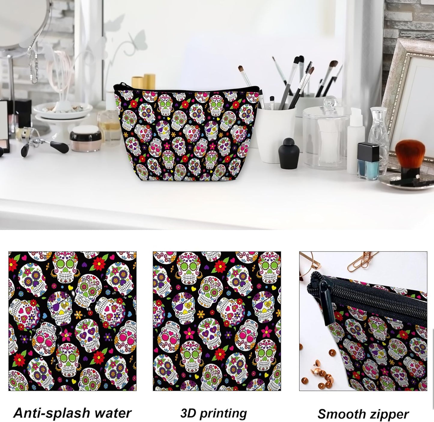 Makeup Bag Day Of The Dead Sugar Skull Cosmetic Bag