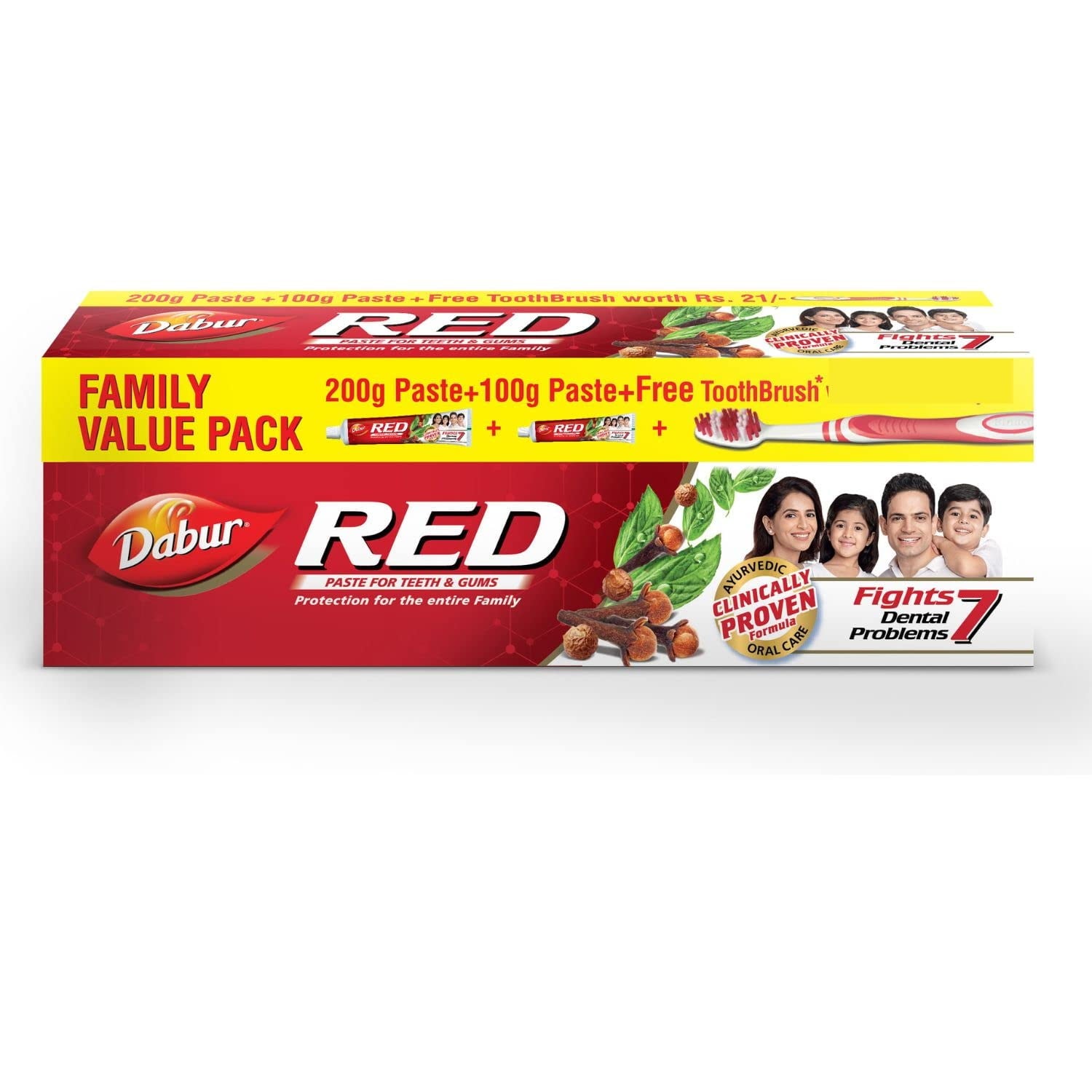 Dabur Red Toothpaste - 300g Family Pack World's No.1 Ayurvedic Paste | Fluoride Free