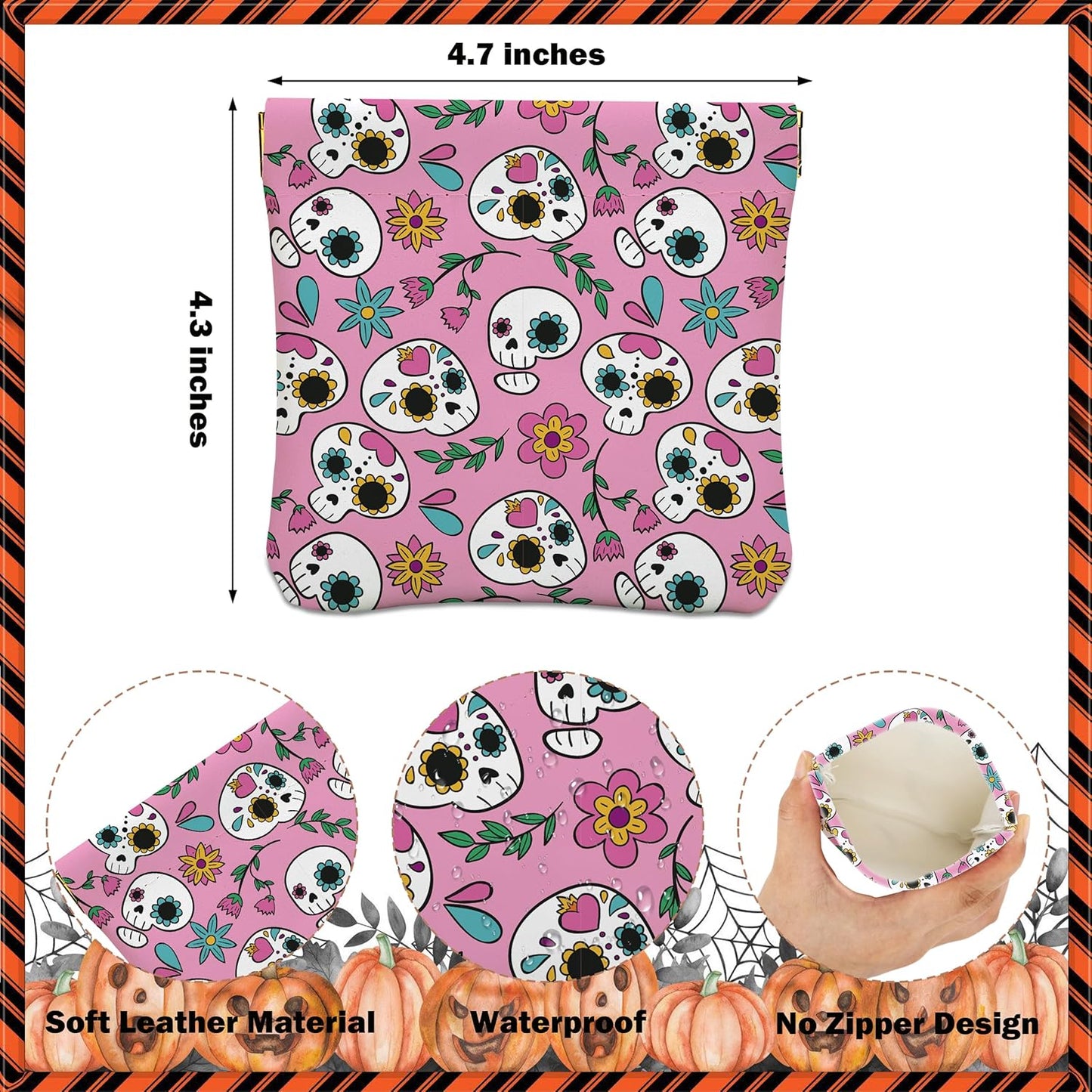 Halloween Sugar Skull Travel Makeup Pouch: LR2