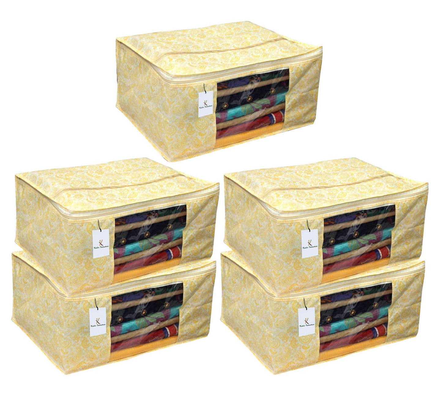 Kuber Industries 5 Piece Non Woven Saree Cover Set, Gold, Large Size