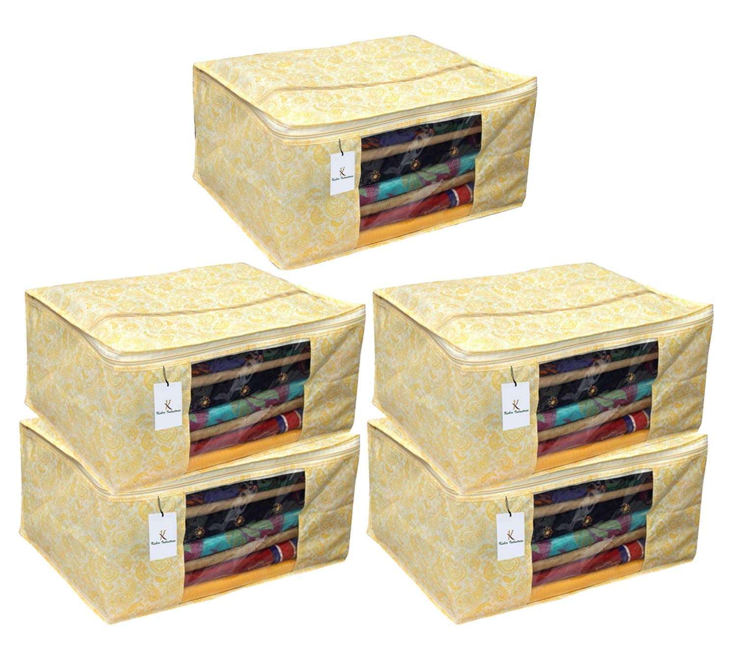 Kuber Industries 5 Piece Non Woven Saree Cover Set, Gold, Large Size