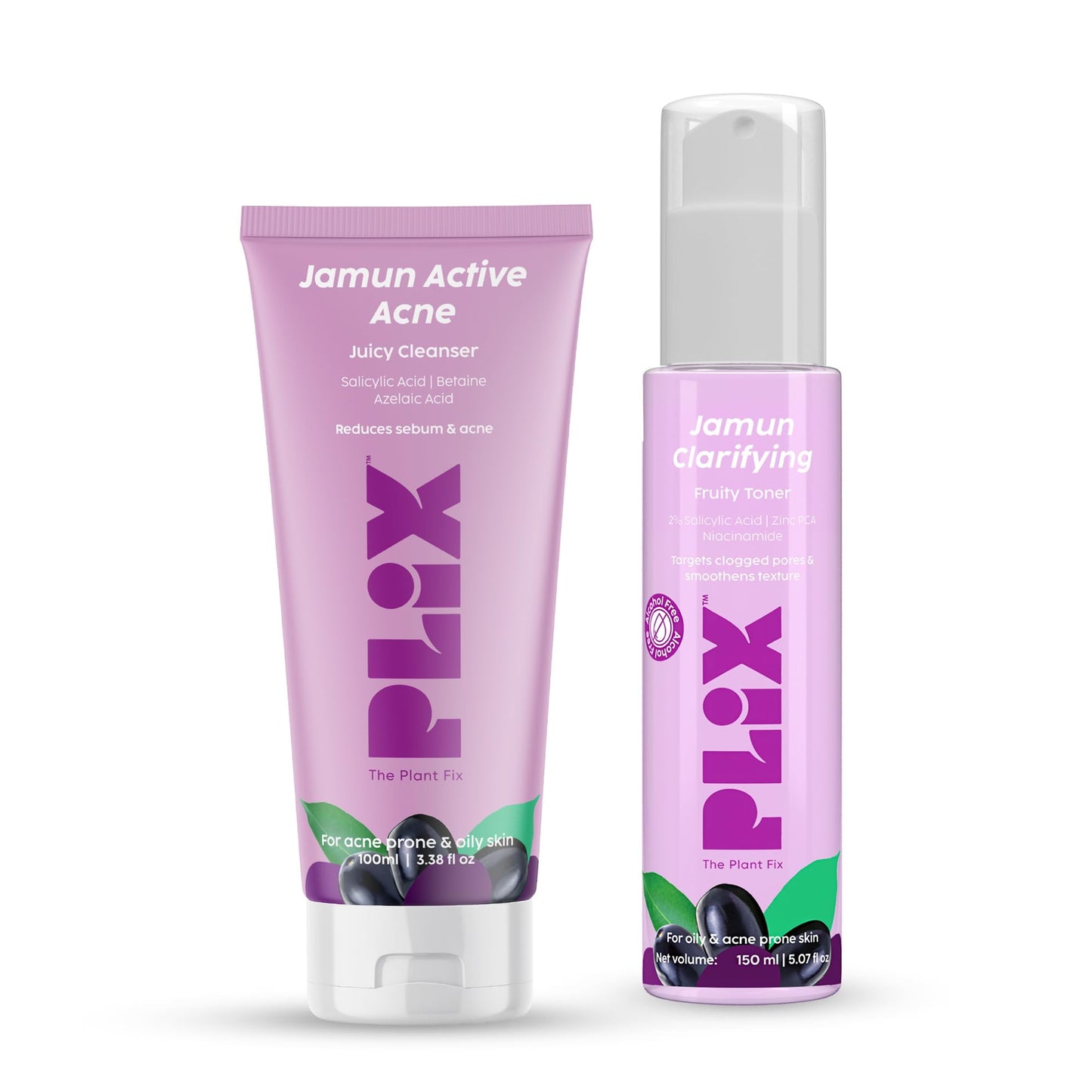 Plix - The Plant Fix Jamun Active Acne Regime With Toner & 0.5% W/W Salicylic Acid Cleanse