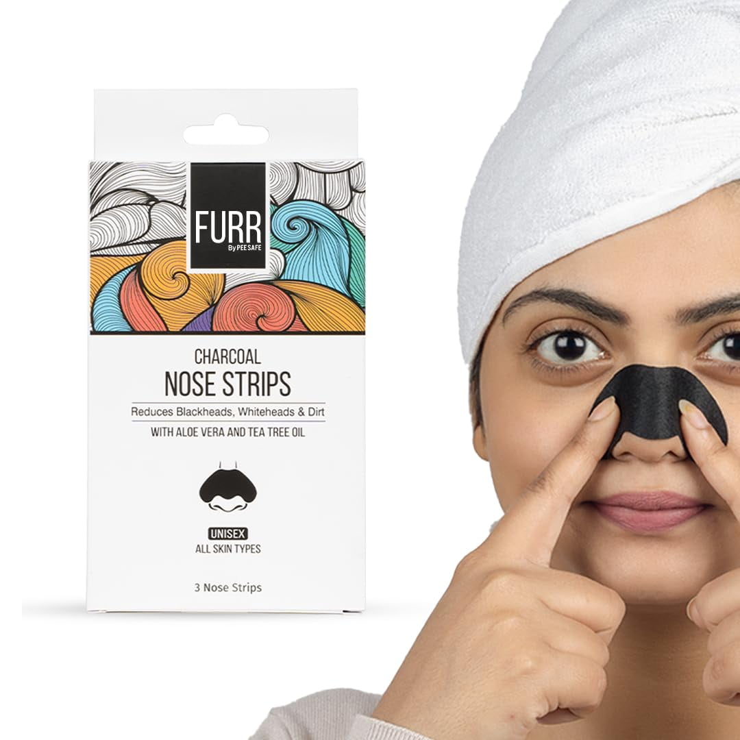 FURR Charcoal Nose Strips (Pack of 3) | Reduces Blackheads, Oil and Dirt | Aloevera and Te