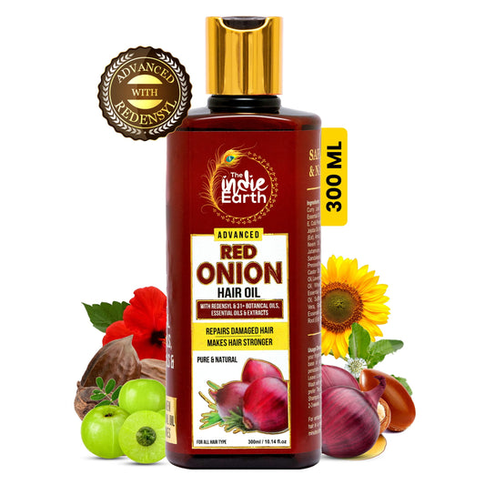 The Indie Earth Advanced Red Onion Oil 300Ml, Repairs Damaged Hair - Makes Hair Thicker &