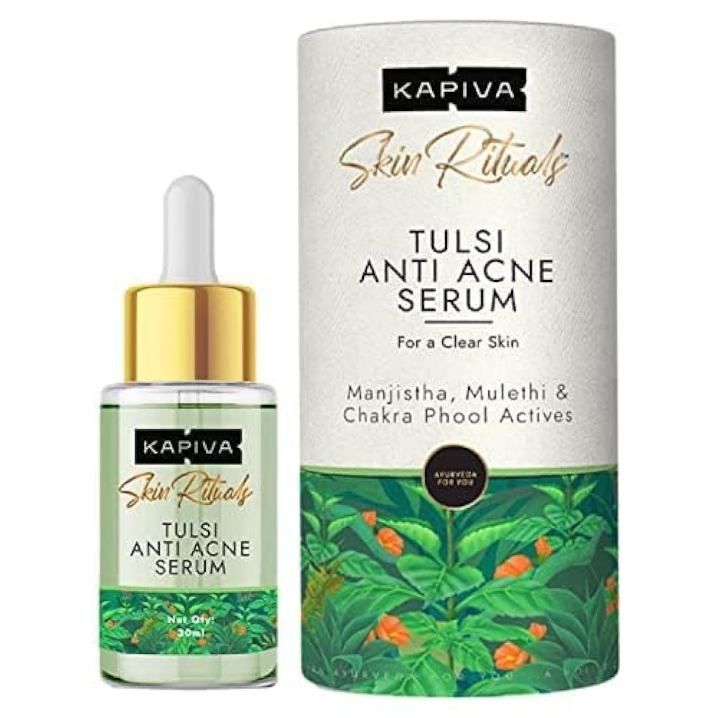 Kapiva Tulsi Anti-Acne Serum 30 ml | For Acne & Acne Marks | Made Safe Certified,100% Ayur