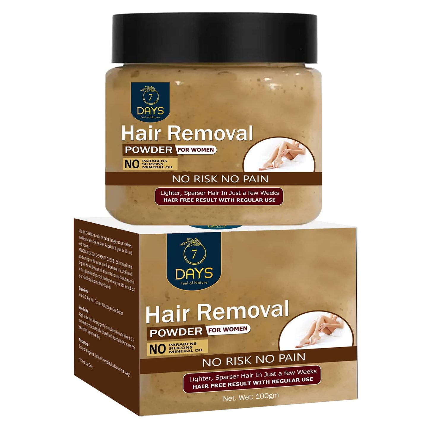 7 Days Pure Hair Removal Powder Three in one Use For Powder D-Tan Skin, Removing Hair Crea