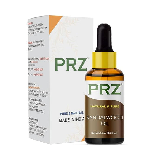 PRZ Sandalwood Essential Oil for Skin, Home Fragrance, and Aromatherapy 15 ml