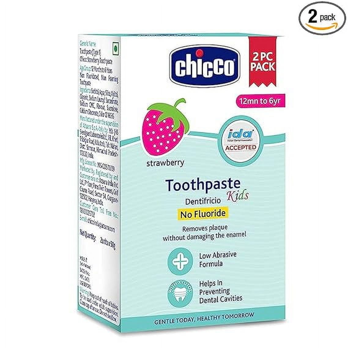 Chicco Toothpaste Strawberry 1-6Y Nofluo, Cavity Protection, 50G 2P