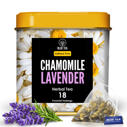 BLUE TEA - Chamomile Lavender Flower Tea Bags - 18 Pyramid Tea Bags - Caffeine Free - Herb