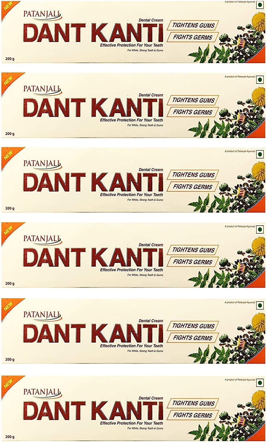 Patanjali Dant Kanti Toothpaste 200 Gm (Pack of 6)