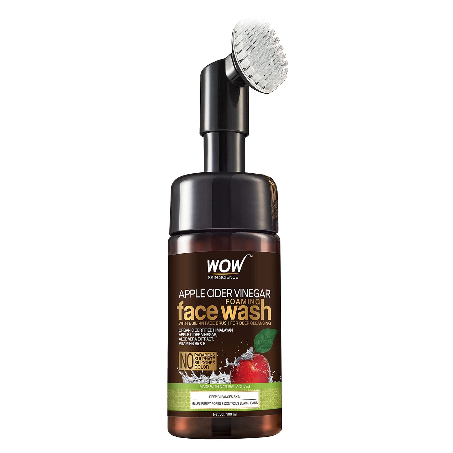 WOW Skin Science Apple Cider Vinegar Foaming FaceWash With Brush Acne Pore Cleanser, 3.4 f