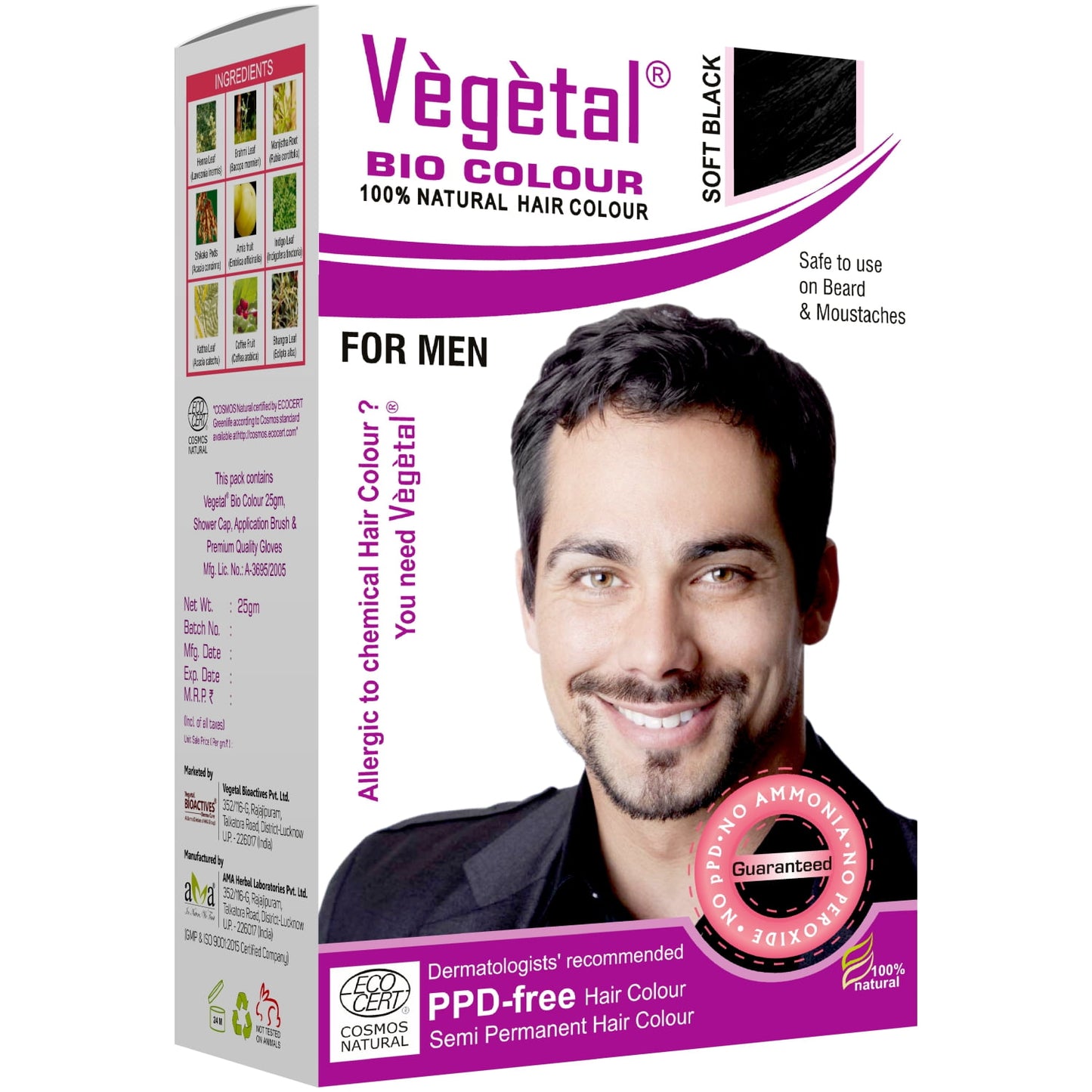 Vegetal Bio Beard Hair Color Soft Black 25gm with zero PPD, ammonia, and peroxide Recommen