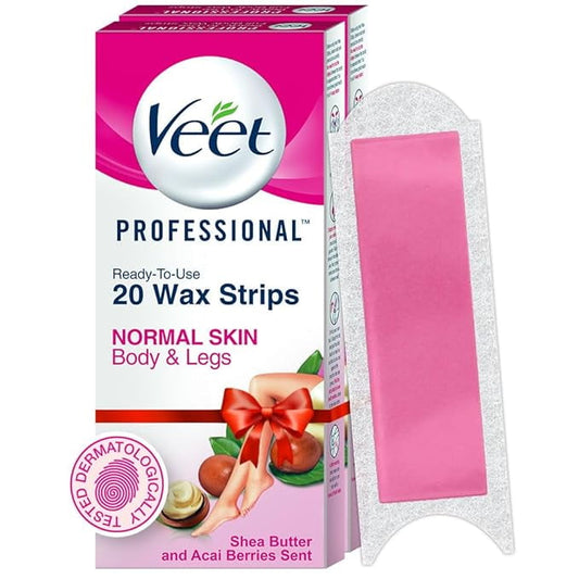 Veet Professional Waxing Strips Kit for Normal Skin, 20 Strips (Pack of 2)