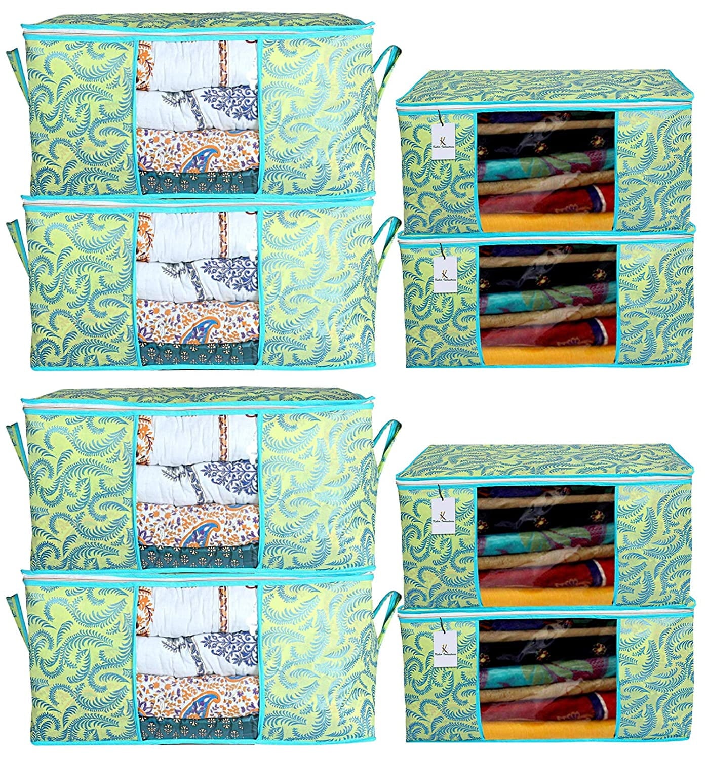 Kuber Industries Metallic Printed Non Woven 4 Pieces Saree Cover and 4 Pieces Underbed Sto