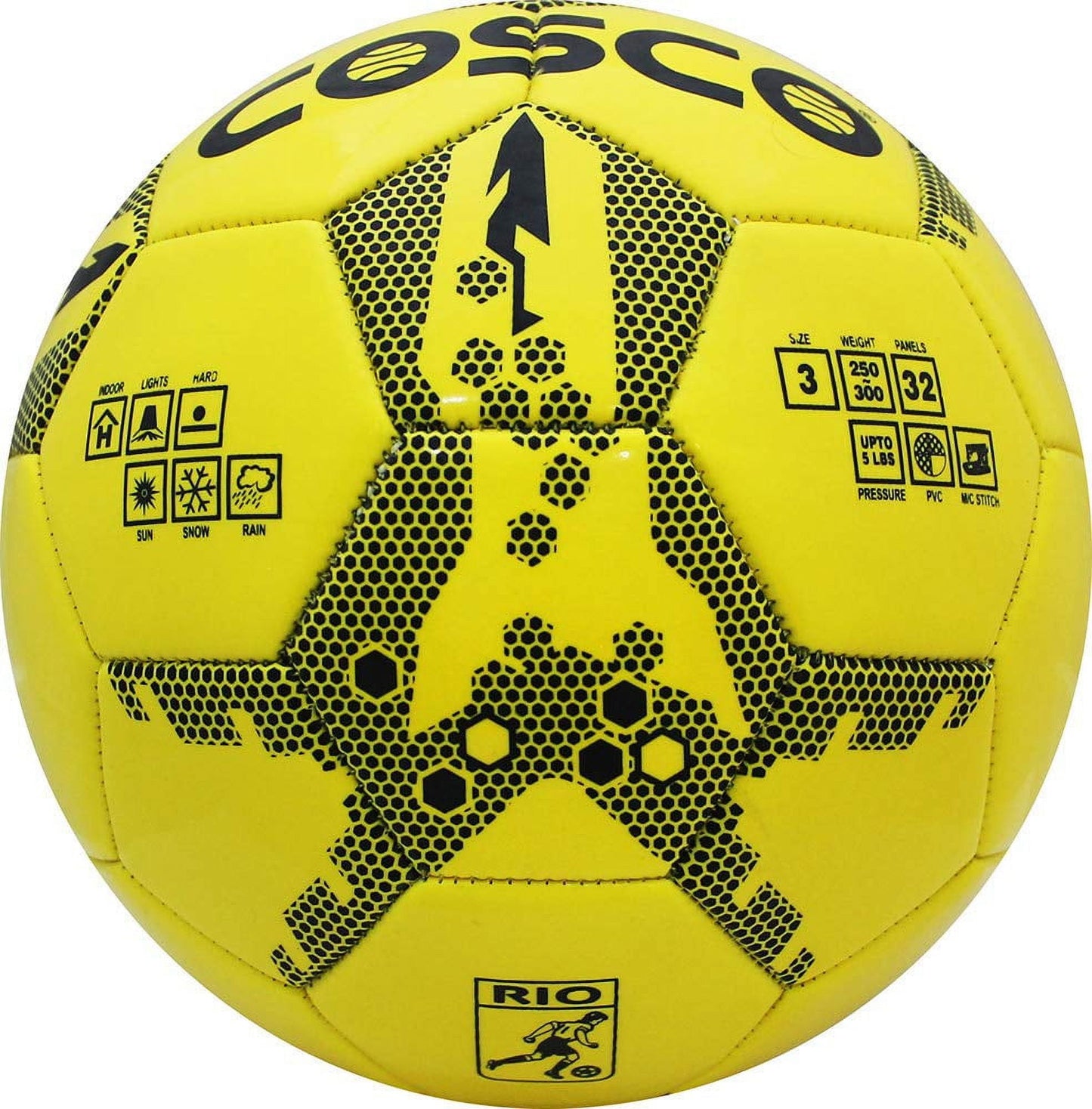 Cosco RIO Football Size 3 | Pack Of 1, Yellow & Black | Outer Material: P.v.c. Machine-sti