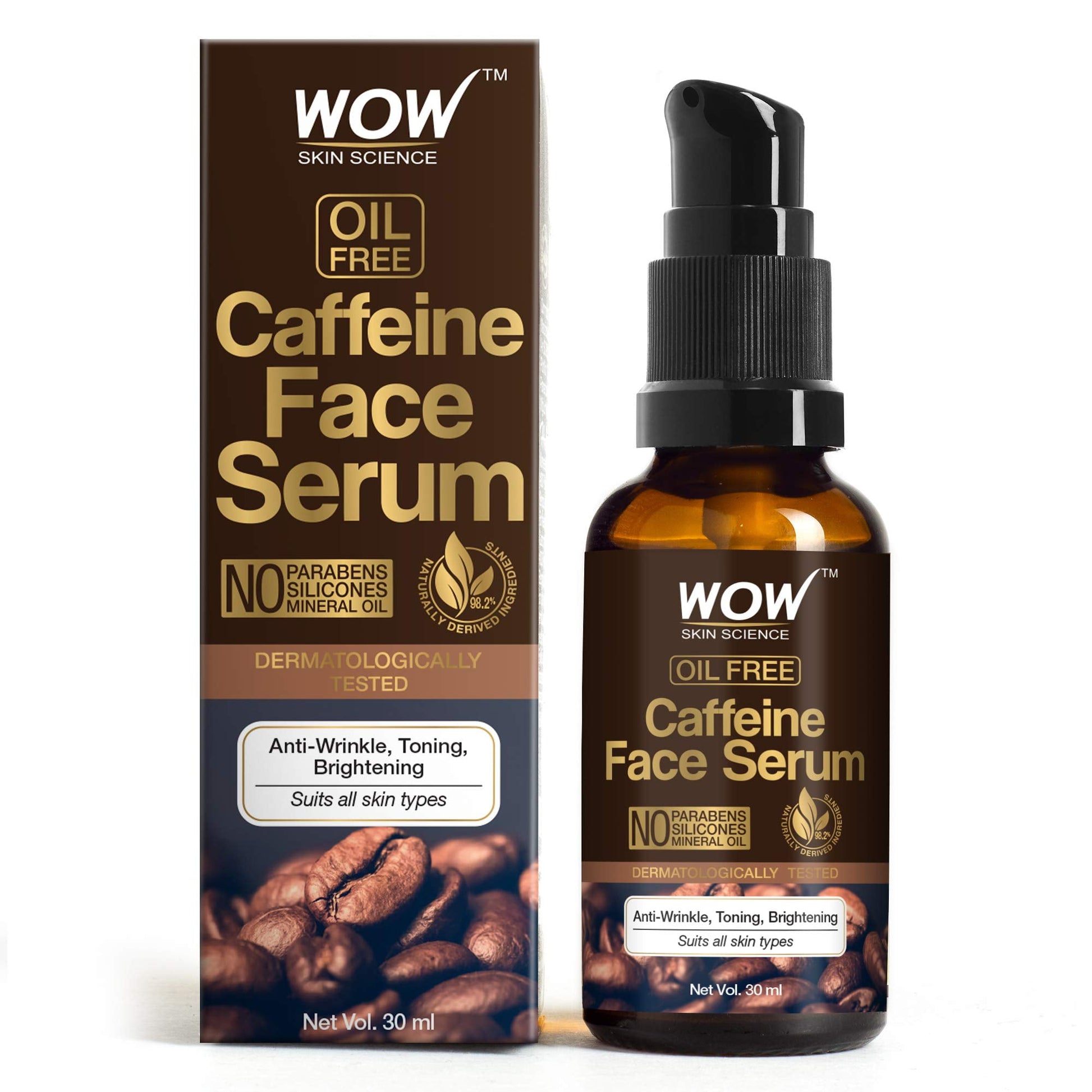 Wow Skin Science Caffeine FaceSerum - Quick Absorbing - Oil Free - Anti-Aging, Anti-Wrinkl