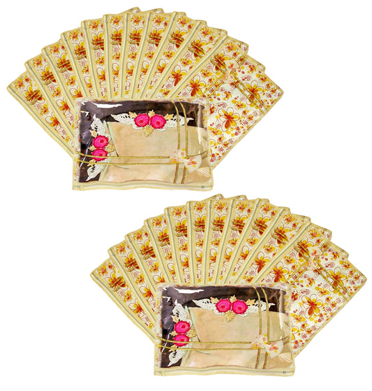 Kuber Industries Non Woven Red Flower Design Single Packing Saree Cover 24 Pcs Set (Red &