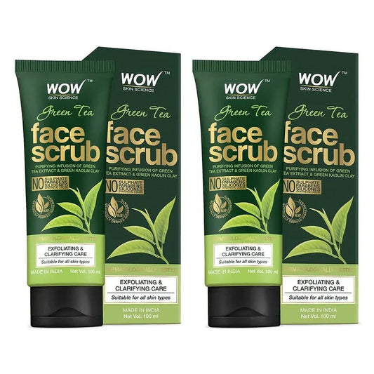 Wow Skin Science Green Tea Face Scrub - With Green Tea Extract & Green Kaolin Clay - 100 Ml,