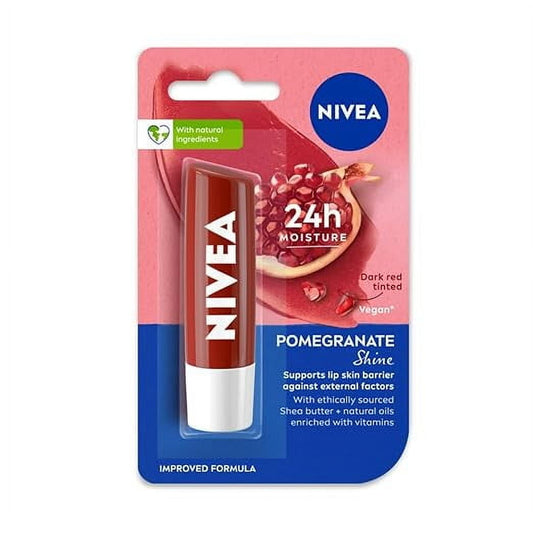 NIVEA Shine Caring LipBalm, Pomegranate, 4.8G, Red